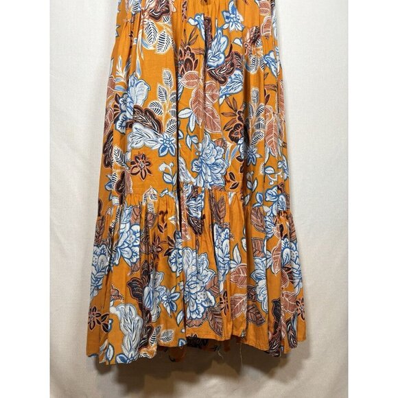 ABEL THE LABEL Orange Floral Maxi Dress Peasant Boho Cottagecore Lagenlook XS - Picture 2 of 8
